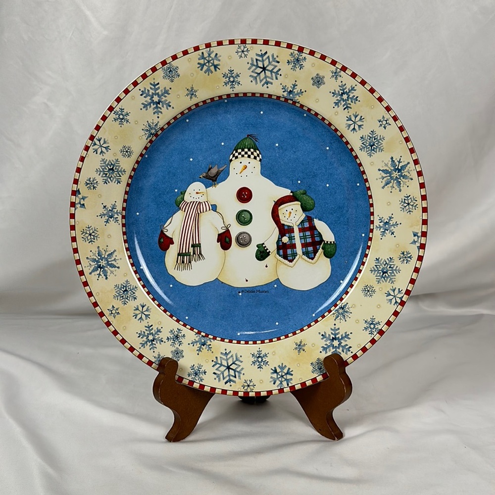 Sakura Blue Snowman Serving Platter Debbie Mumm Chop Plate Winter Snowflakes VTG